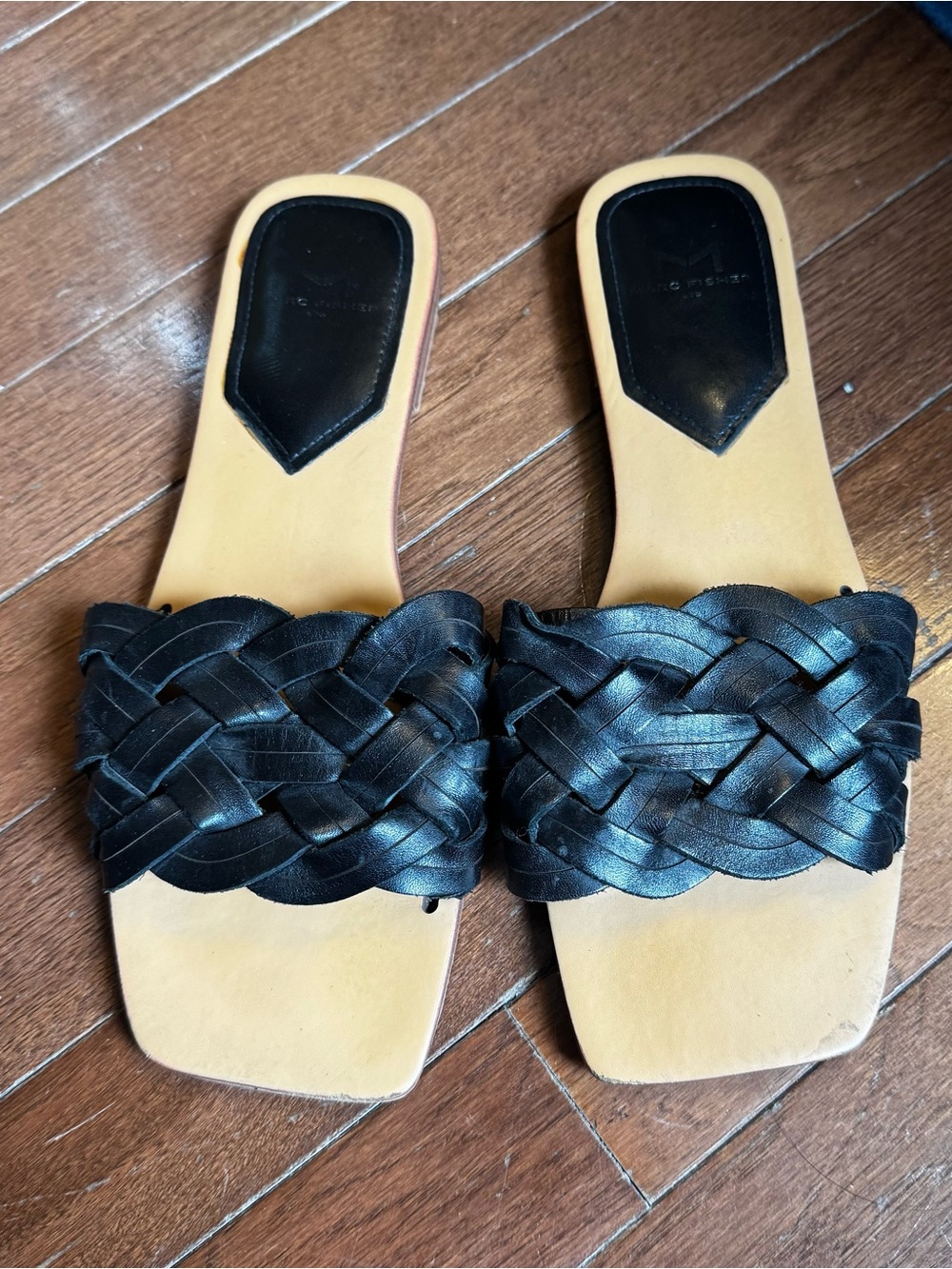 Marc Fisher Black Braided Slide Mules
